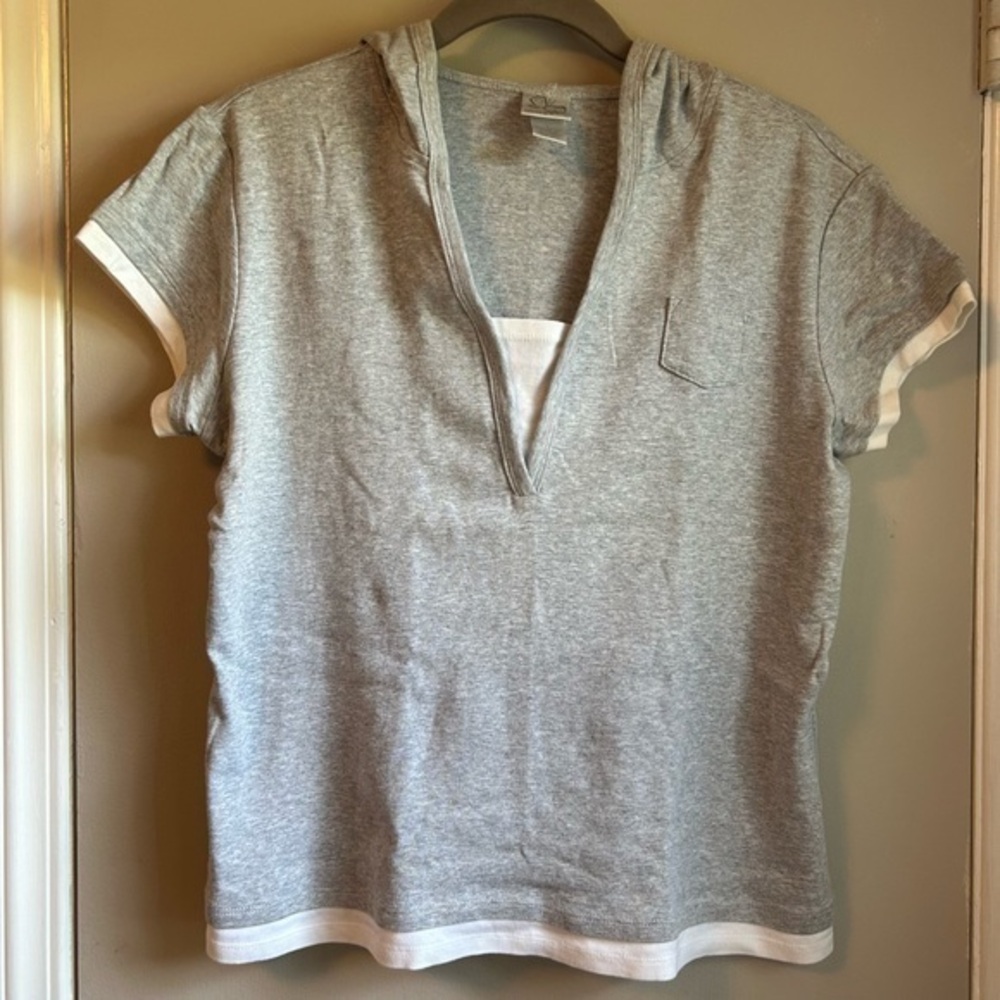 Fashion Bug Grey Relaxed Fit Women’s Hoodie Tee White Faux Undershirt Sz L
